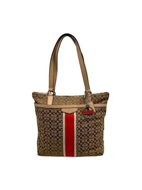 Coach Khaki And Hot Orange Tote Bag F27008